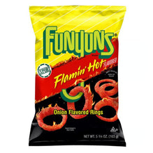 Load image into Gallery viewer, Funyuns Flamin Hot Onion Flavored Ring Chips
